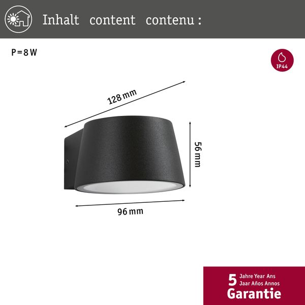 Paulmann No. 94452 OutdooAußenwandleuchter Wandleuchte Capea Schwarz IP44 6W 3000K Bild 2