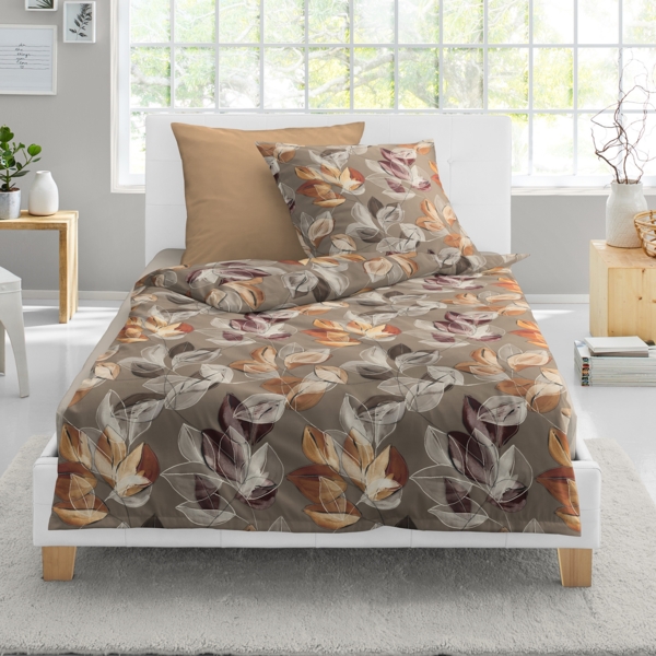 Bettwäsche Bierbaum Biber 4136-81 Blätter nuss caramel orange 135x200