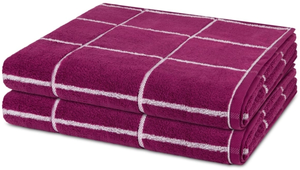 Ross Sensual Skin Karo 2 tlg. Frottier-Set - 2 X Duschtuch (75 X 140cm) - 500 - Fuchsia