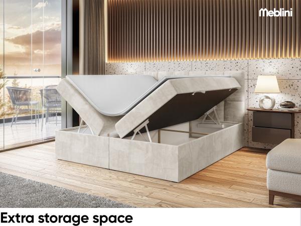 MEBLINI Boxspringbett TAPO 2 160x200 cm mit Bettkasten - H4/Creme Samt Polsterbett - Doppelbett mit Topper & Taschenfederkern-Matratze Bild 5