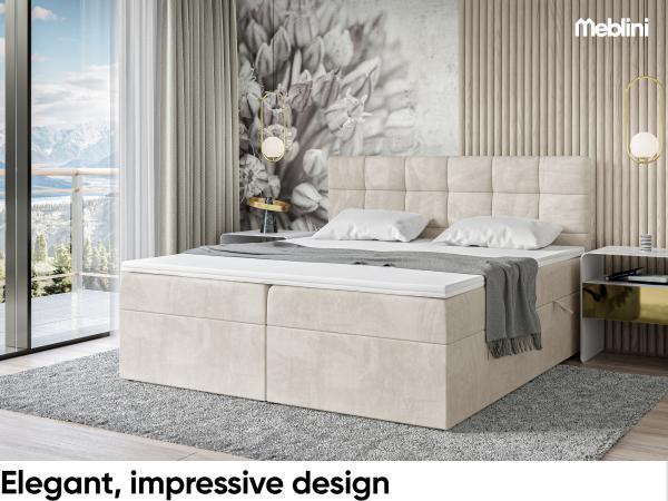 MEBLINI Boxspringbett TAPO 2 160x200 cm mit Bettkasten - H4/Creme Samt Polsterbett - Doppelbett mit Topper & Taschenfederkern-Matratze Bild 2