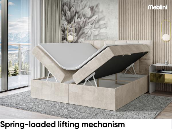 MEBLINI Boxspringbett TAPO 2 160x200 cm mit Bettkasten - H4/Creme Samt Polsterbett - Doppelbett mit Topper & Taschenfederkern-Matratze Bild 3