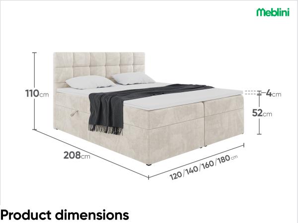 MEBLINI Boxspringbett TAPO 2 160x200 cm mit Bettkasten - H4/Creme Samt Polsterbett - Doppelbett mit Topper & Taschenfederkern-Matratze Bild 7