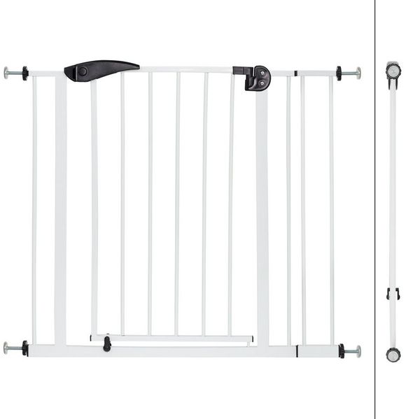 ECD Germany Türschutzgitter Treppenschutzgitter ohne Bohren mit Selbstschließend und Metall-Gitter, Absperrgitter Weiß beidseitig schwenkbar 75-85 cm Türgitter