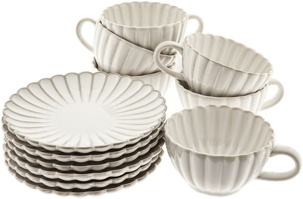 Bloomy Kaffeetassen-Set mit Untertellern 220 ml aus Porzellan - 12-tlg