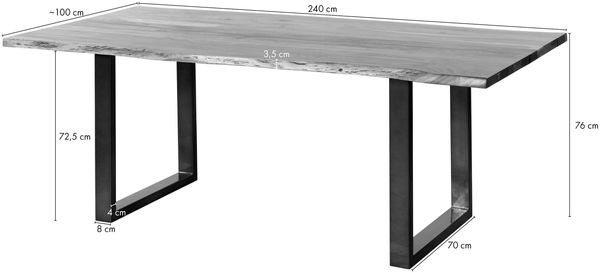 Baumtisch Mango 240x100x76 natur lackiert / Epoxid schwarz, U-Beine anthrazit matt EPOXY Bild 9