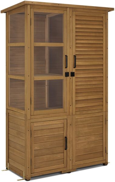 M MCombo Gartenschrank Gartenhaus Holz Wetterfest, Gerätehaus Garten Outdoor Wasserdicht, für Außenbereich Balkon Terrasse, Gartenhütte mit 3 Herausnehmbaren Ablagen 55×110×175 cm, 0130D (Natur)
