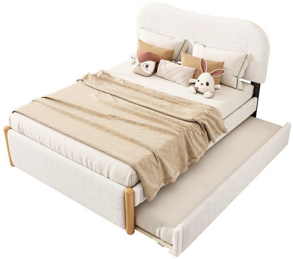 REDOM Kinderbett Gästebett Stauraumbett Polsterbett (gepolstert, mit praktischem ausziehbares Rollbett, minimalistische Formgebung, 140x200cm), ohne Matratze