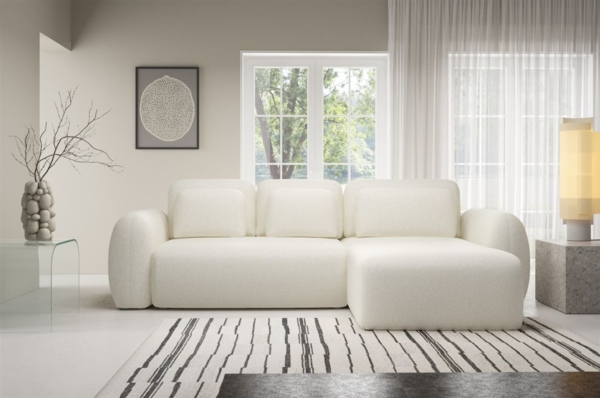 Ecksofa Schlafsofa Sofa GASTON in Stoff Puente Ecru Ottomane Rechts