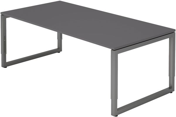 bümö höhenverstellbarer Schreibtisch R-Serie 200x100 cm in graphit, Gestell in Graphit - großer PC Tisch für's Büro manuell höhenverstellbar, Computertisch verstellbar, RS-2E-G-G