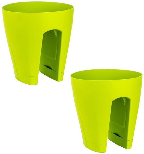 Engelland Blumentopf Geländertopf mit Wasserauffangschalen (Vorteils-Set, 2 St, Fassungsvermögen 9 Liter je Topf), UV-beständig, wetterfest, frostbeständig, ideal für Geländer/Zäune