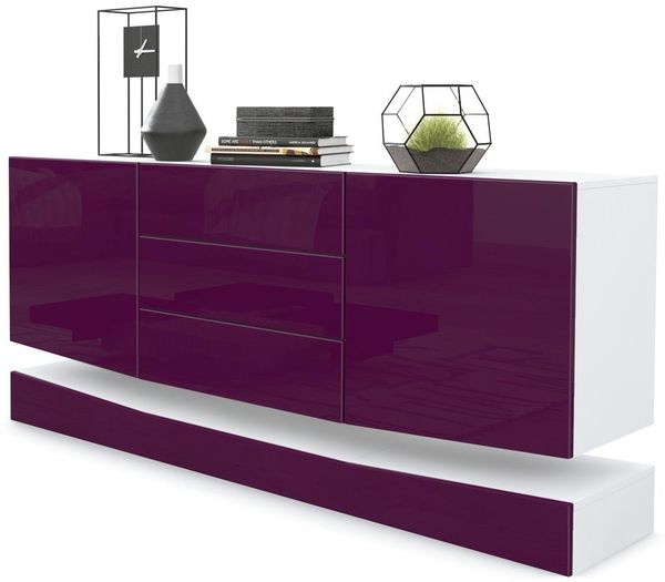 Vladon Sideboard City, Weiß matt/Brombeer Hochglanz - Moderne Kommode für Ihr Wohnbereich (178 x 72 x 38 cm)