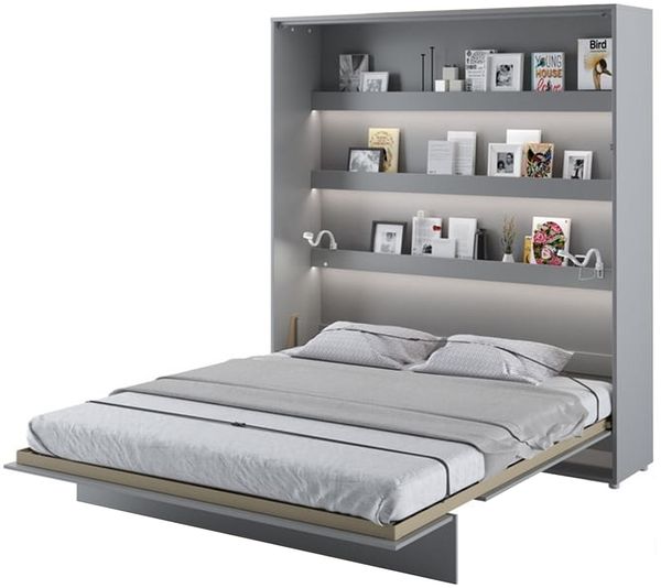 MEBLINI Schrankbett Bed Concept - BC-13 - 180x200cm Vertikal - Grau Matt mit Matratze - Wandbett mit Lattenrost - Klappbett mit Schrank - Wandklappbett - Murphy Bed - Bettschrank