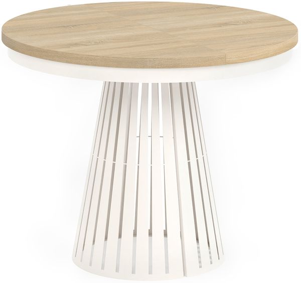 MEBLINI Esstisch Rund Ausziehbar aus Metall - 100-176x76 cm - CONEY - Sonoma Eiche/Kaschmir - Loft - Esszimmertisch Modern - Küchentisch - Ausziehtisch - Round Dining Table