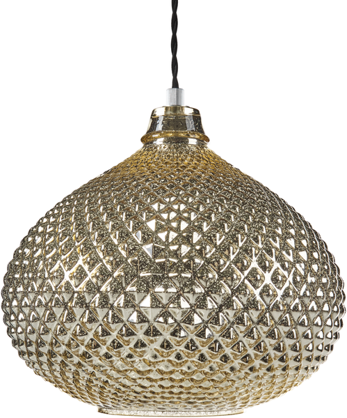'Madon' Hängeleuchte Gold Glas mit Schirm in gebogener Form gemoetrisches Muster in Glitzerstein-Optik Glamourös
