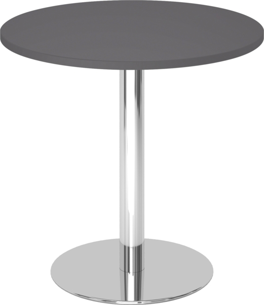 bümö Besprechungstisch, Esstisch klein, Tisch rund 80 cm - kleiner Esstisch graphit, Rundtisch Esstisch 2 Personen mit Holz-Platte, Säule aus Metall verchromt, Konferenztisch, Bistrotisch, STF08-G-C