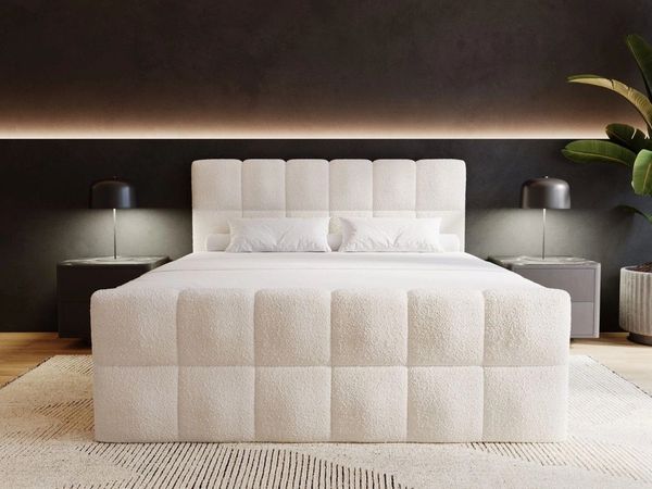 GrainGold Boxspringbett mit Bettkästen ALICANTE, Modern Bett mit Kopfteil, 200x200 cm, Beige (1x Bett + 1x Topper)
