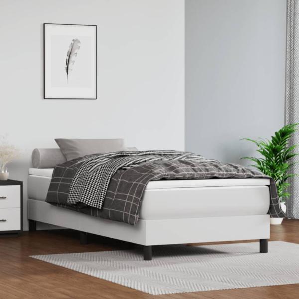 vidaXL Boxspringbett mit Matratze Weiß 100x200 cm Kunstleder 3144244