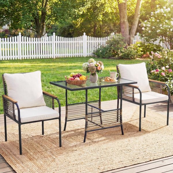 COSTWAY Balkonset, (3-tlg), Garten-Lounge-Set aus Rattan, mit Kissen