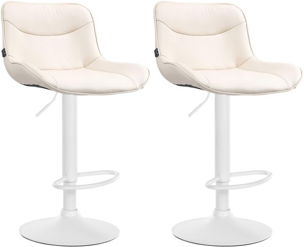 2er Set Barhocker RAGAD - Kunstleder Creme 49x51x85 cm Weiß | Barstuhl Höhenverstellbar Mit Lehne Drehbar Tresenhocker Tresenstuhl Kneipenhocker
