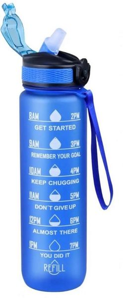 Botells Trinkflasche Sportflasche Wasserflasche 1l, Trink Motivation, Strohhalm, Shakerball, leicht, auslaufsicher, motivierend, robust