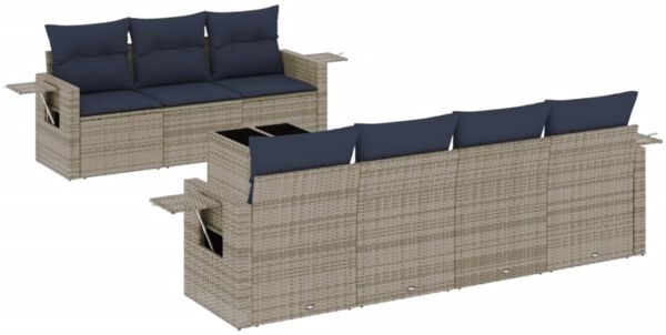 vidaXL 8-teiliges Gartensofa-Set mit Kissen, grau, Polyrattan 3219930