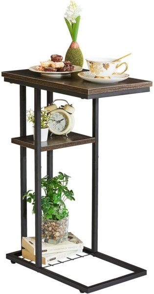 YMYNY Beistelltisch Kaffeetisch C-Form Industrie-Design 40x26x61.5cm Graubraun