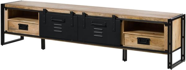 TV-Board Mango 240x45x55 natur klar lackiert / Metall schwarz BLACKBURN #555