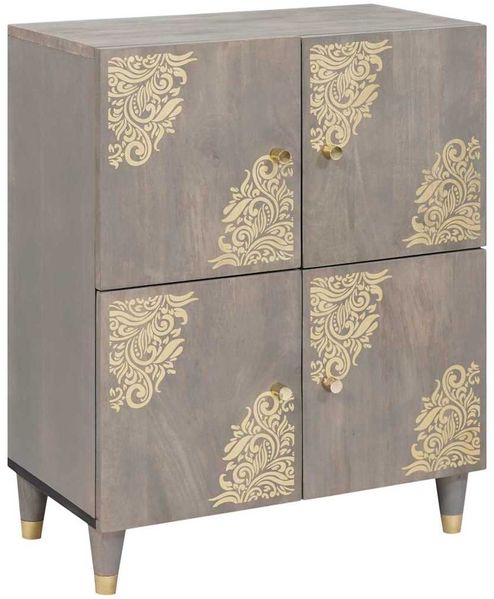 Sideboard, Kommode Grau und Gold 60 x 33 x 75 cm Massivholz Mango j1705p