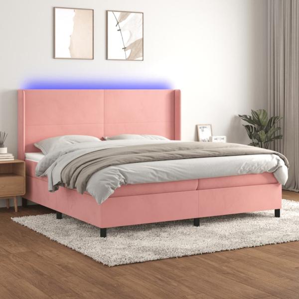 vidaXL Boxspringbett mit Matratze & LED Rosa 200x200 cm Samt, Härtegrad: H2 [3139468]