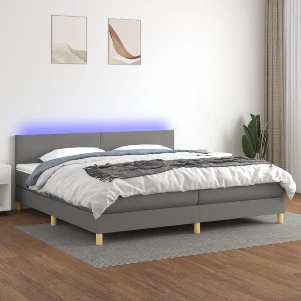 Boxspringbett mit Matratze & LED Stoff Dunkelgrau 200 x 200 cm, Härtegrad: H2 [3133582]