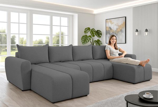 AX LIVING Ecksofas groß Ferrande 317 cm – Sofa dunkelgrau mit Schlaffunktion & Struktur