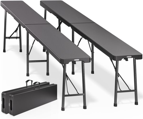 CASARIA® Bierbank, 2er-Set, für 8 Personen, Kunststoff Anthrazit, 43 x 25 x 180 cm