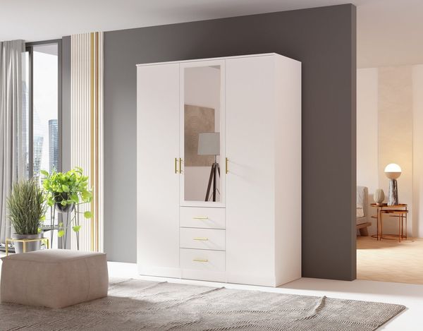 MOEBLO Drehtürenschrank LIMON (Kleiderschrank Schrank Garderobe Schlafzimmer mit Spiegel und Schubladen) -(BxHxT):150/200x210x64 cm