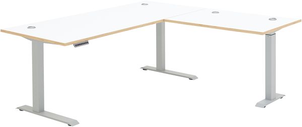 Eckschreibtisch >Memphis< höhenverstellbar, weiß / Artisan / silber - 185x64/129x177 (BxHxT)