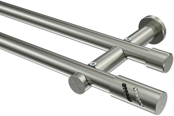 Gardinenstangen-Set Platon Zoena 480 cm (geteilt in 3 x 160 cm), 2-läufig (ohne Ringe), 20 mm Ø Edelstahl-Optik