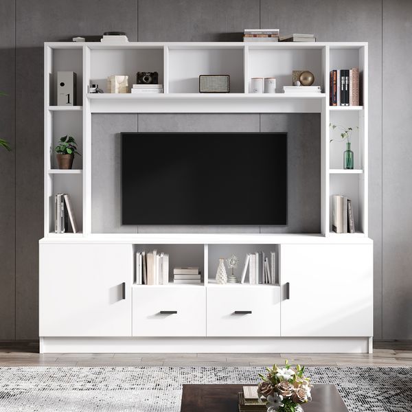 TV-Schrank-Set 180x35x170 cm Weiß, mit 2 Schränken, 2 Schubladen und 11 Fächern