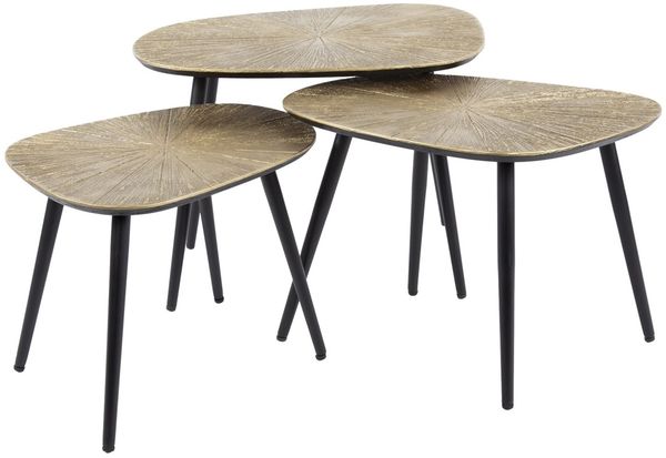 Couchtisch 3er-Set Taroya aus Metall, modern mit Strahlenstruktur, viereckig in Gold und Antik Bronze