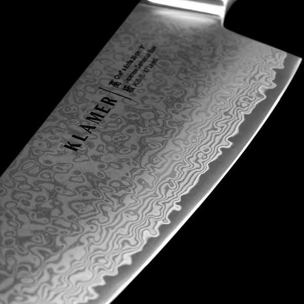 KLAMER Damastmesser Chefmesser 20cm Olive, extra scharfes Küchenmesser, echter japanische…, 67-Lagen Damaststahl, 61 HRC, 13° Schnittwinkel