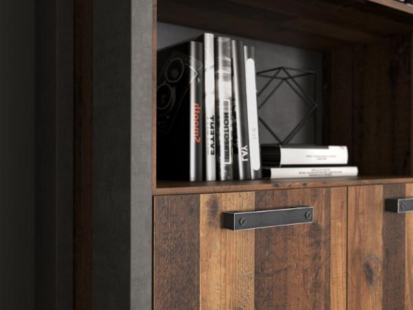 Regal CLIF Old Wood Vintage, mit 4 offenen Fächern und 2 Türen Bild 2