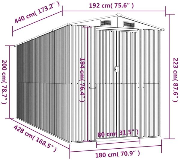 vidaXL Geräteschuppen Grün 192x440x223 cm Verzinkter Stahl 3147430 Bild 8