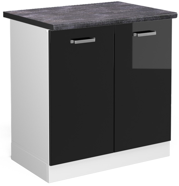 Spülenunterschrank R-Line Schwarz Hochglanz 80 cm , AP Anthrazit Vicco