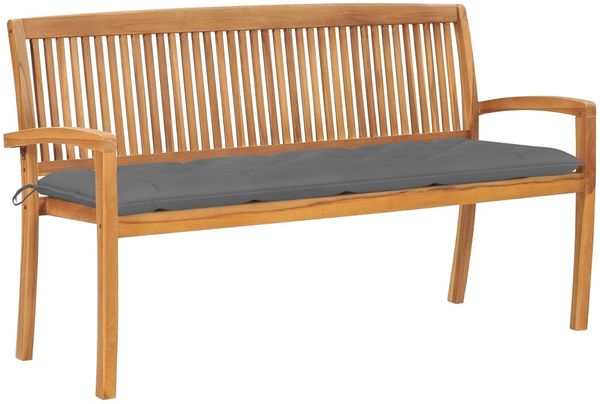 vidaXL Stapelbare Gartenbank mit Auflage 159 cm Massivholz Teak 3063322