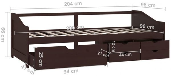 vidaXL Tagesbett 3-Sitzer Schubladen Dunkelbraun Kiefernholz 90x200 cm 322172 Bild 18