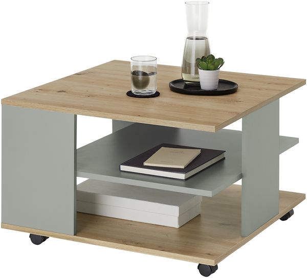 Couchtisch >Fay< 4 Rollen, Artisan Eiche Dekor, Salbei - 70x44x70 (BxHxT)