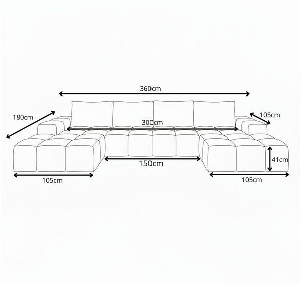 PROMETO Möbel Ecksofa Couch U-Form, Sofa U-Form Teddy-Bouclé, Web oder Cord-Stoff Cento Bild 4