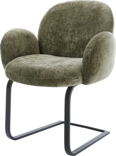 Freischwinger Nube-Flex mit Armlehnen Chenille Olive Freischwinger flach Schwarz Taschenfederkern