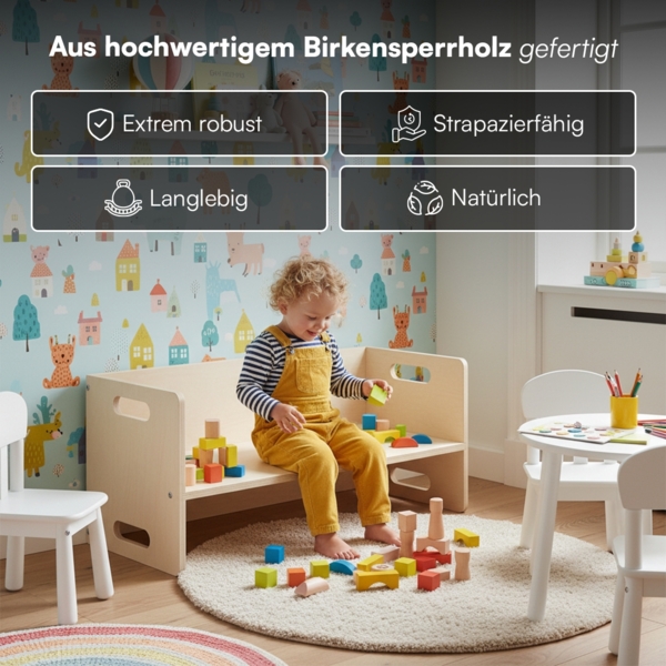 Bellabino 'Aki' 2in1 Wendebank und Tisch, natur unbehandelt, Birke Sperrholz, 3 Sitzhöhenstufen Bild 5