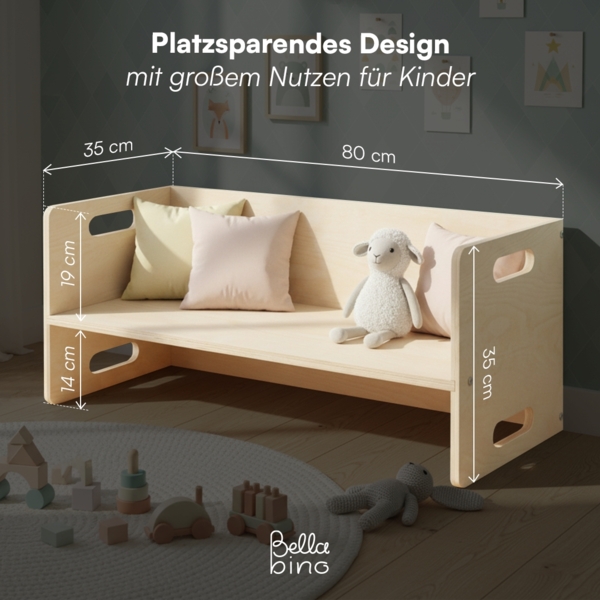 Bellabino 'Aki' 2in1 Wendebank und Tisch, natur unbehandelt, Birke Sperrholz, 3 Sitzhöhenstufen Bild 7