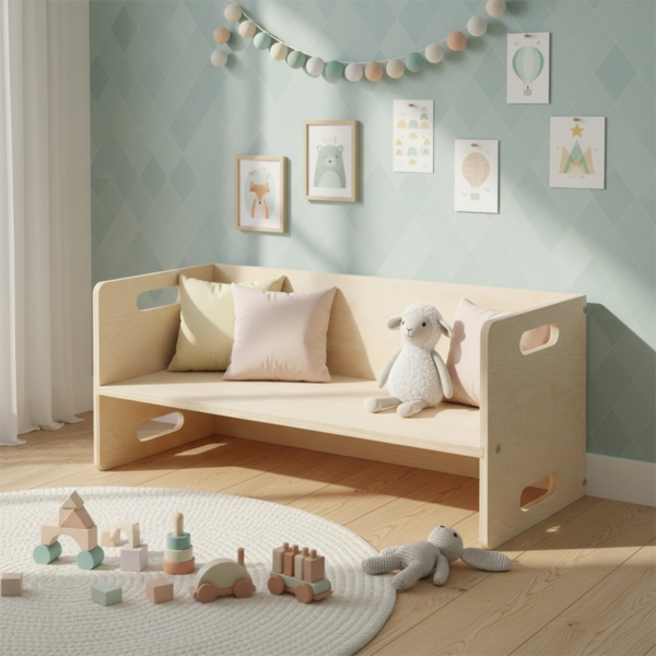 Bellabino 'Aki' 2in1 Wendebank und Tisch, natur unbehandelt, Birke Sperrholz, 3 Sitzhöhenstufen Bild 2